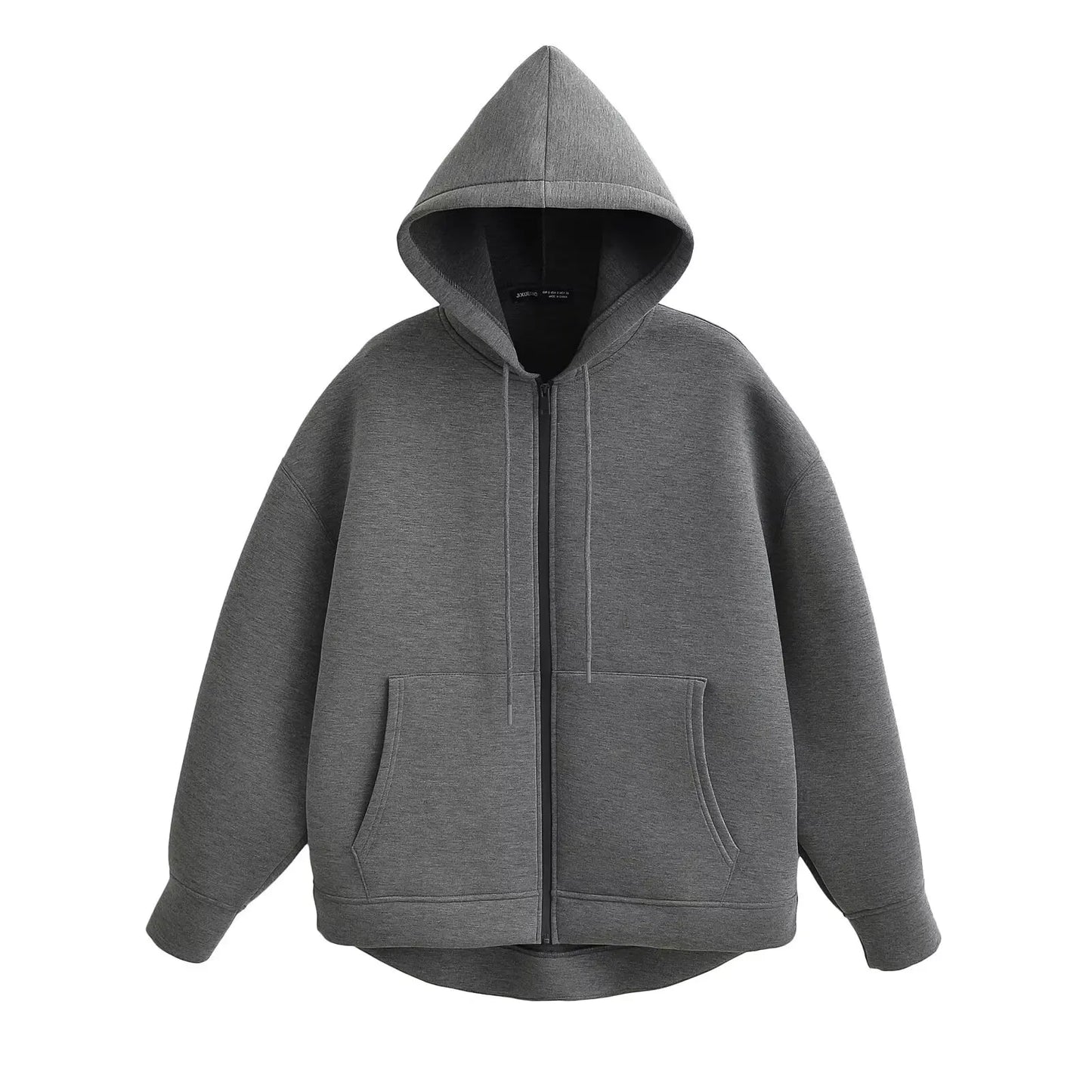 Trafza Autumn Gray Hooded Jacket For Women With Big Pockets