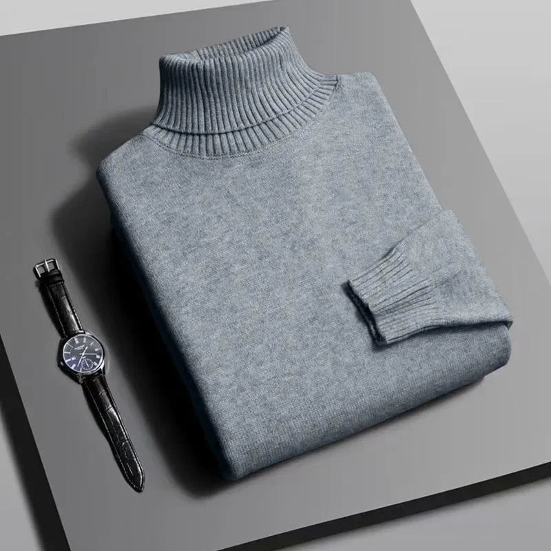 Autumn Mens Knitted Turtleneck Sweater Slim Fit Long Sleeve