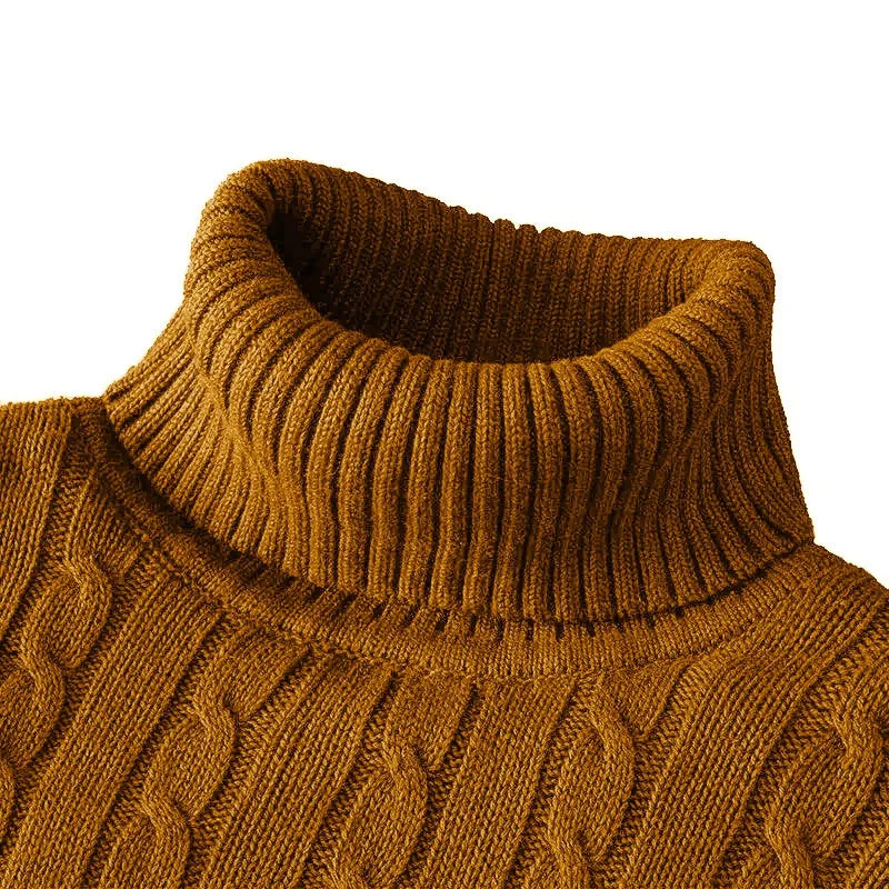 Autumn Mens Long Sleeve Knitted Sweater Slim Fit Turtleneck