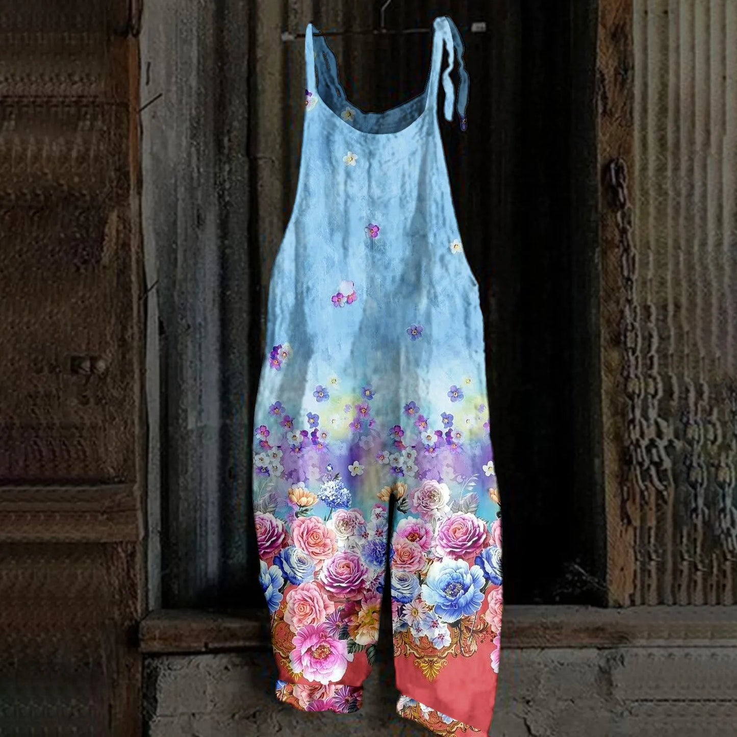 Womens Jumpsuit Print Casual Vintage Cotton Linen Summer