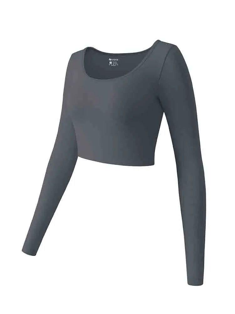 Womens Yoga Top Long Sleeve Round Neck Seamless Gym Wear