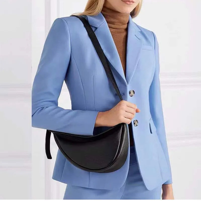 New Ladies Real Leather Handbag Calfskin Pebbled Half Moon