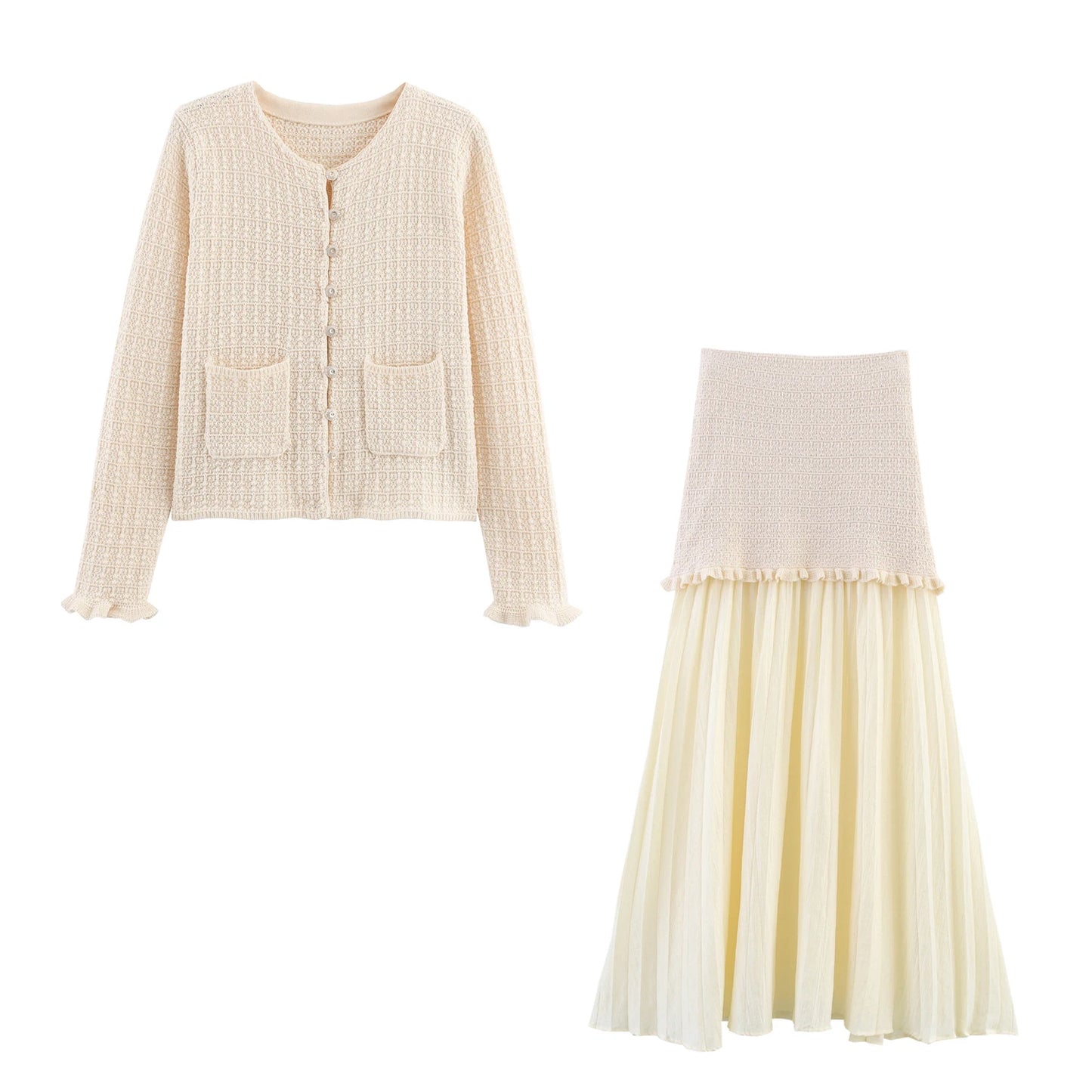 DEEABAE Autumn Winter Short Sleeve Knitted Cardigan Set