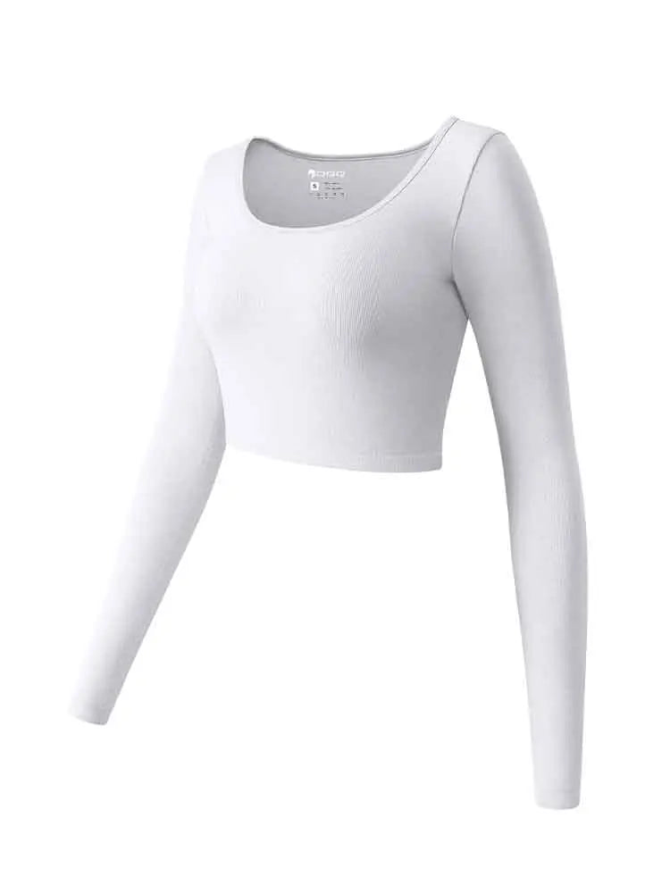 Womens Yoga Top Long Sleeve Round Neck Seamless Gym Wear