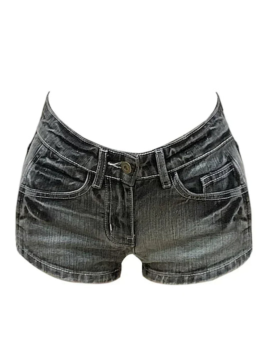 Women Y2K Summer Denim Mini Shorts Low Rise Button Vintage