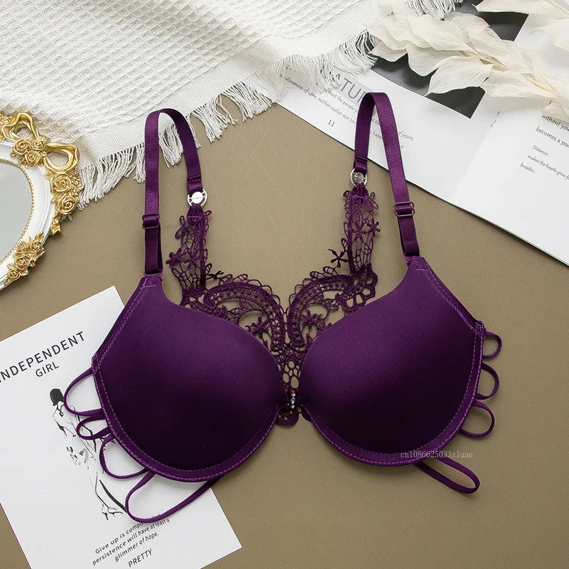 Sexy Silky Seamless Underwire Bra With Floral Embroidery