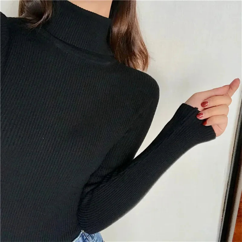 Autumn Winter Thick Women Sweater Long Sleeve Turtleneck