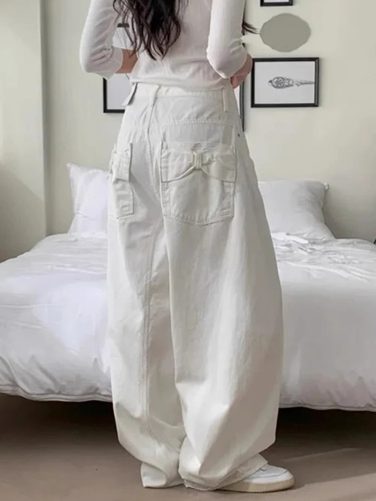 Knot Design High Waist Wide Leg Denim Jeans Spring