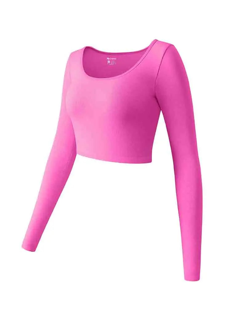 Womens Yoga Top Long Sleeve Round Neck Seamless Gym Wear