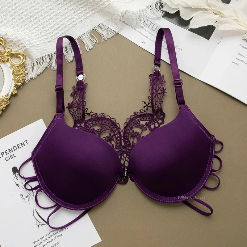 Sexy Silky Seamless Underwire Bra With Floral Embroidery