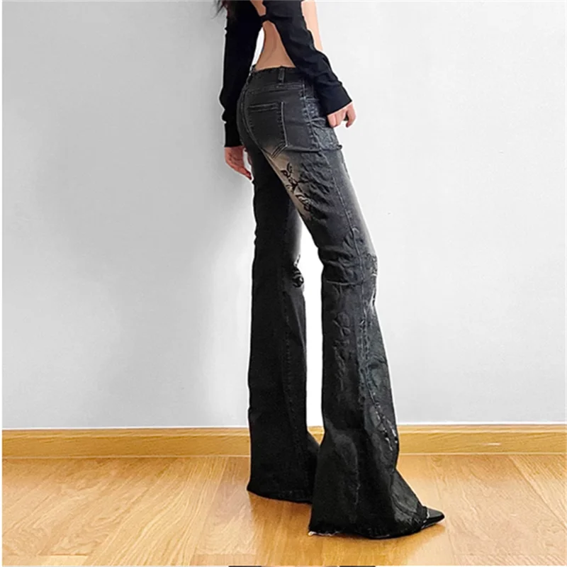Women Gothic Y2K Flare Jeans Nineties Harajuku Baggy Denim