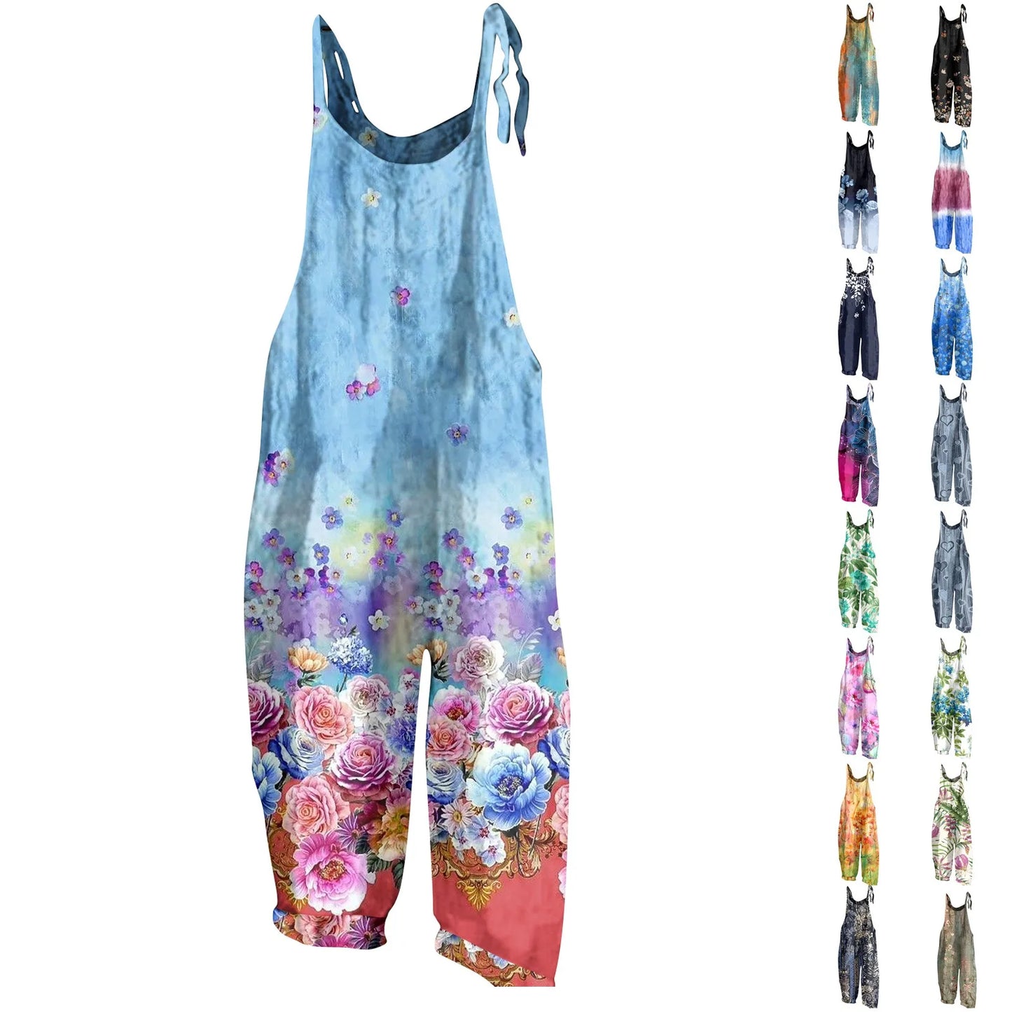 Womens Jumpsuit Print Casual Vintage Cotton Linen Summer