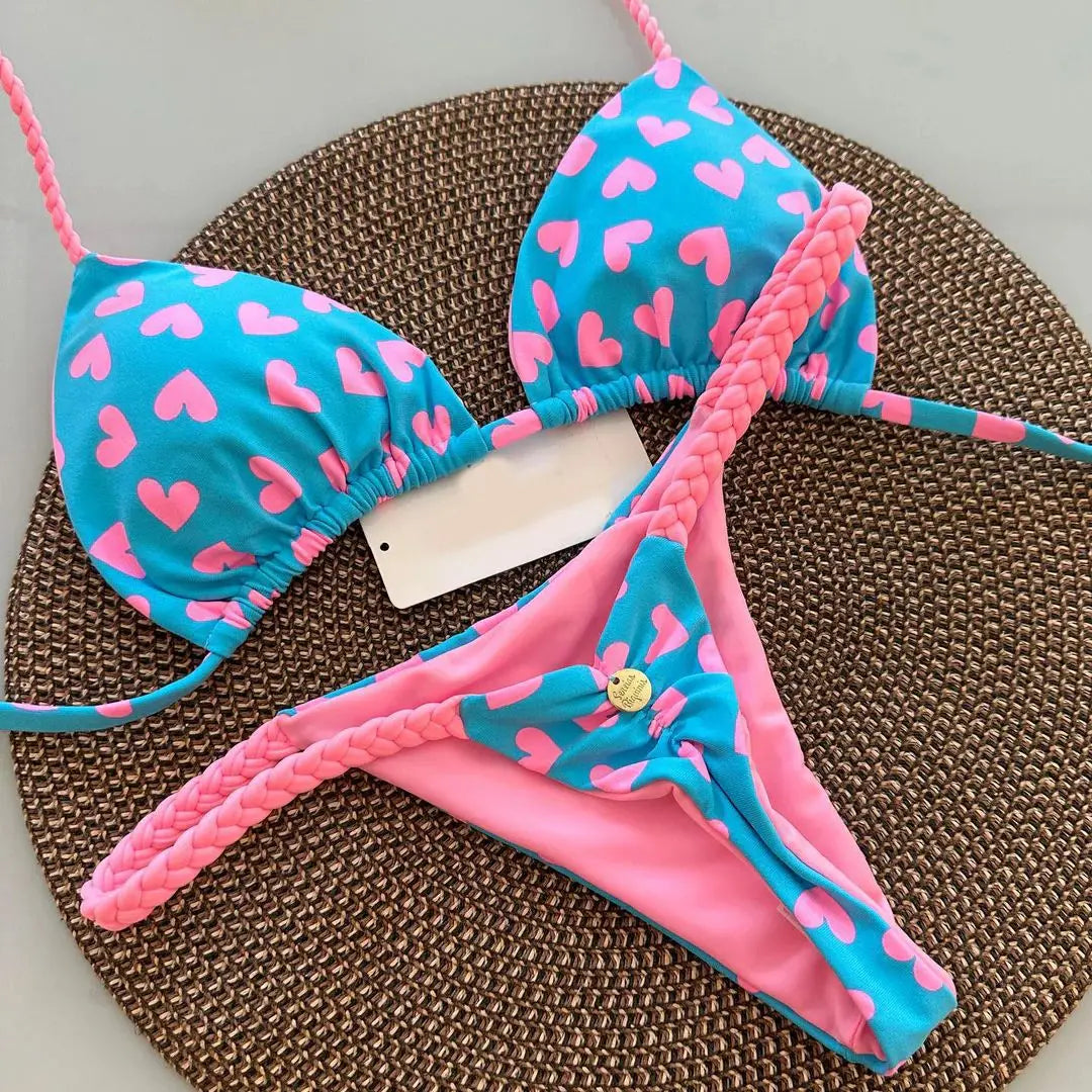 Womens Bikini Split Print Swimwear G String Beach Holiday