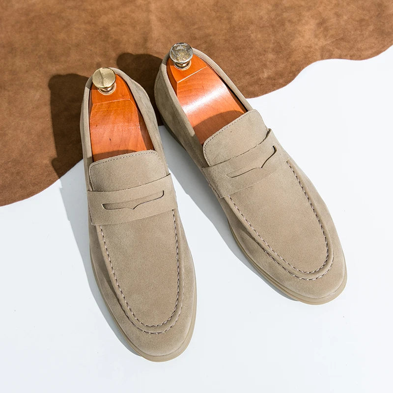 Spring Suede Loafers For Men Breathable Slip On Moccasins