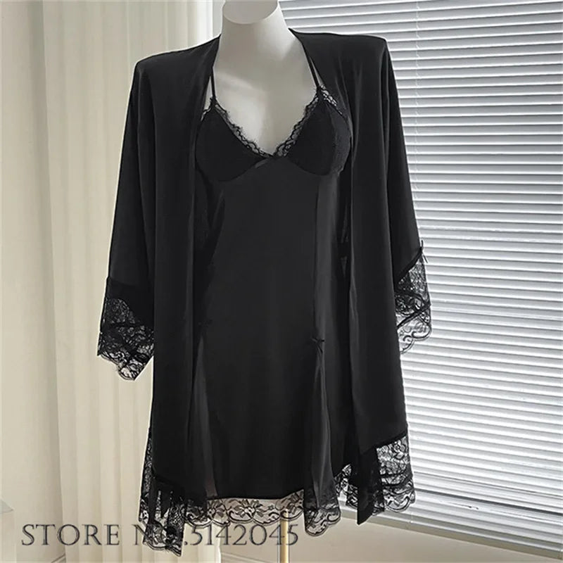 Temptation Lace Nightgown And Robe Set Satin Sleepwear