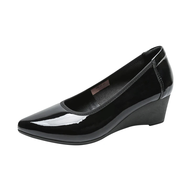 Pointed Toe Patent Leather Heels For Women Wedge Slip On