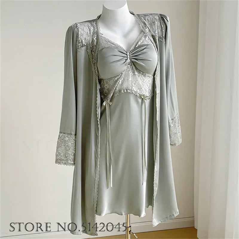 Temptation Lace Nightgown And Robe Set Satin Sleepwear
