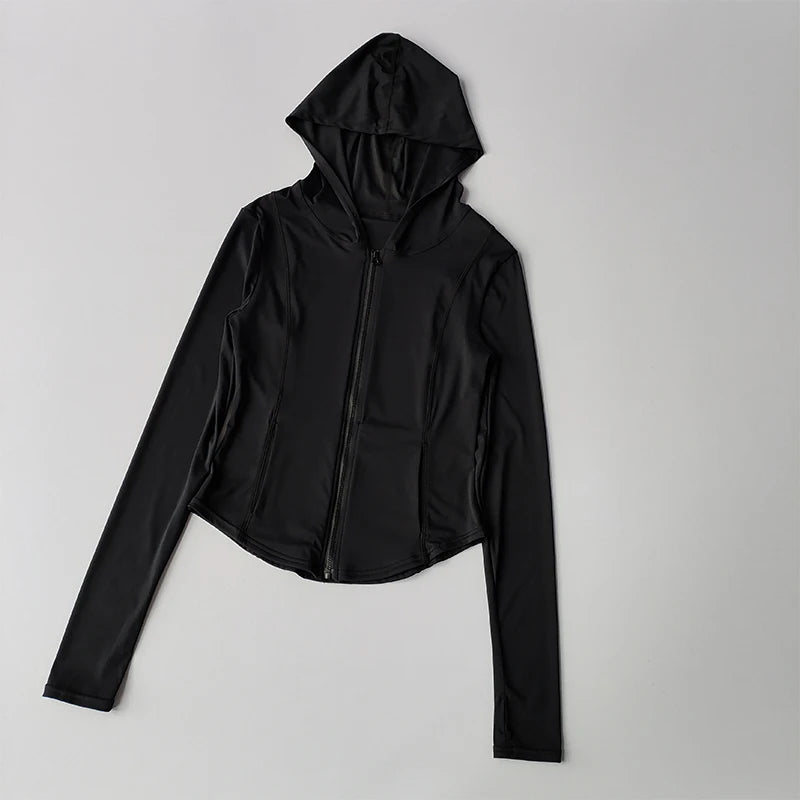 Women Yoga Jacket Long Sleeve Zip Front Hoodie Gym Top
