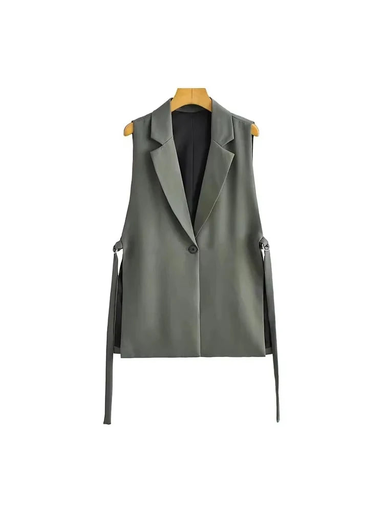 TRZA Women Waistcoat Vest Vintage Sleeveless Front Button