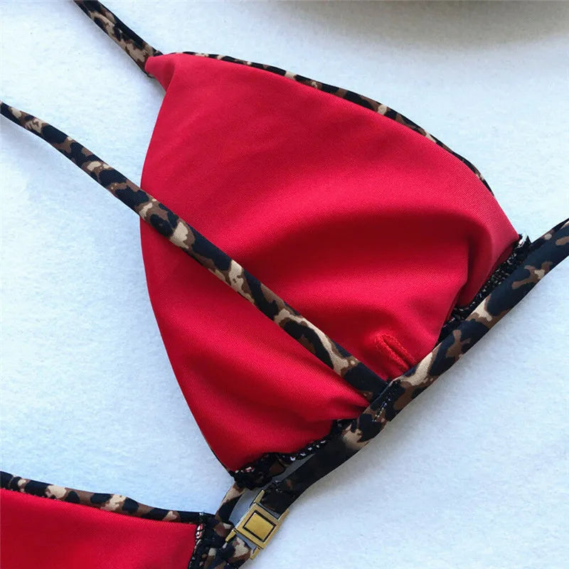 Women Leopard Print Bikini Set Bandage Padded Swimsuit