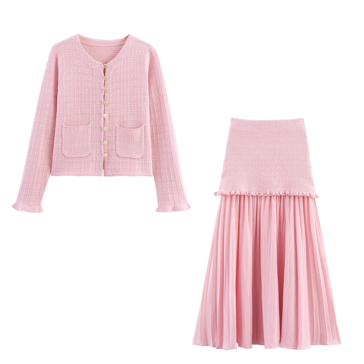 DEEABAE Autumn Winter Short Sleeve Knitted Cardigan Set
