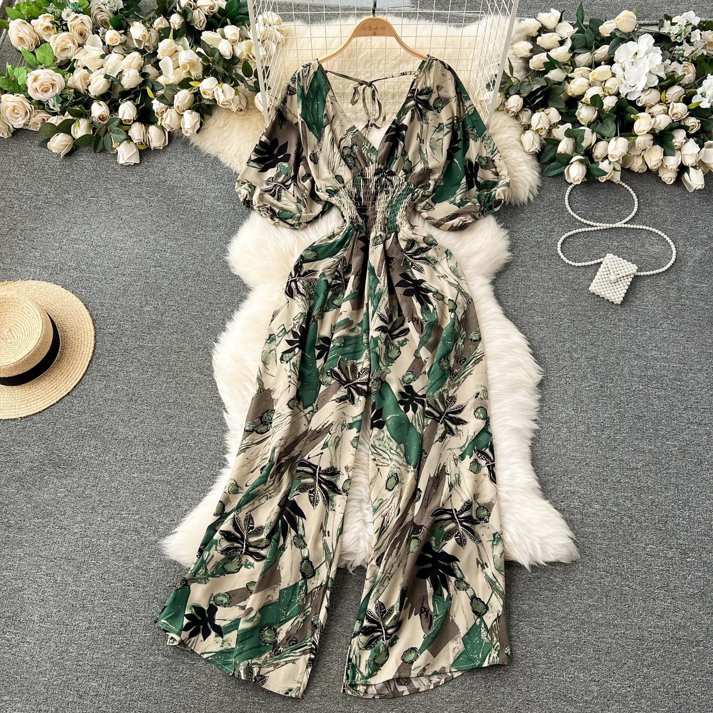 V Neck Dolman Sleeve Floral Print Jumpsuit For Women