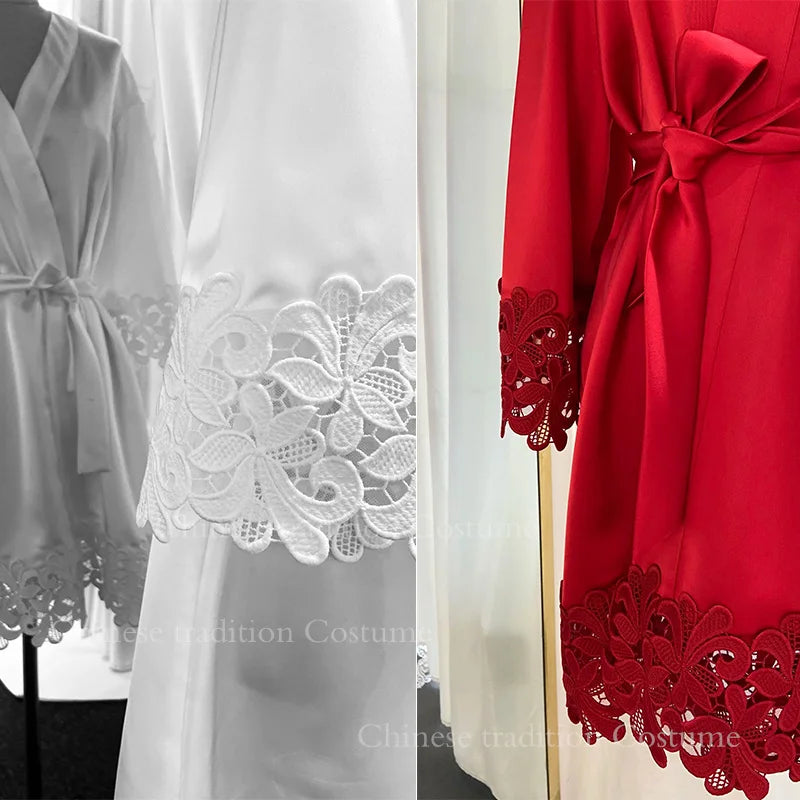 White Wedding Robe Embroidered Mother Bride Kimono Gown