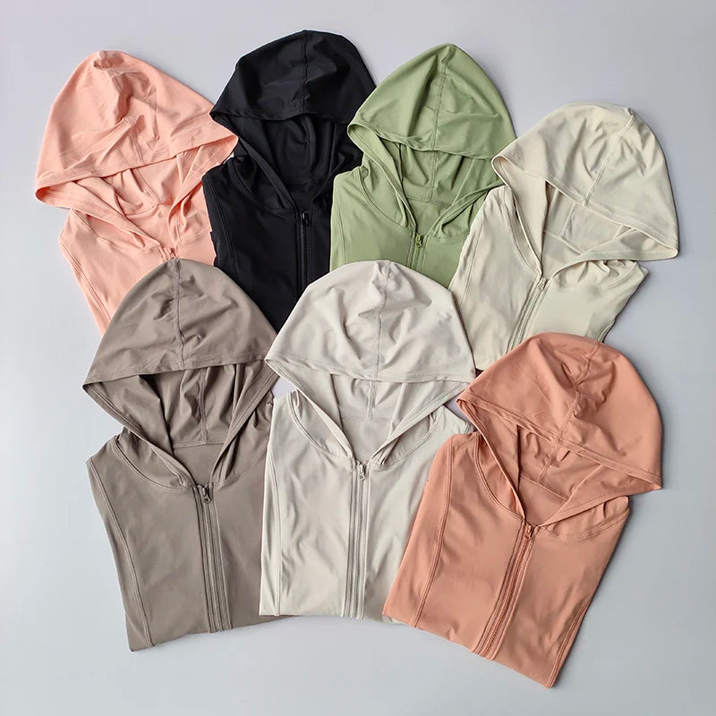 Women Yoga Jacket Long Sleeve Zip Front Hoodie Gym Top