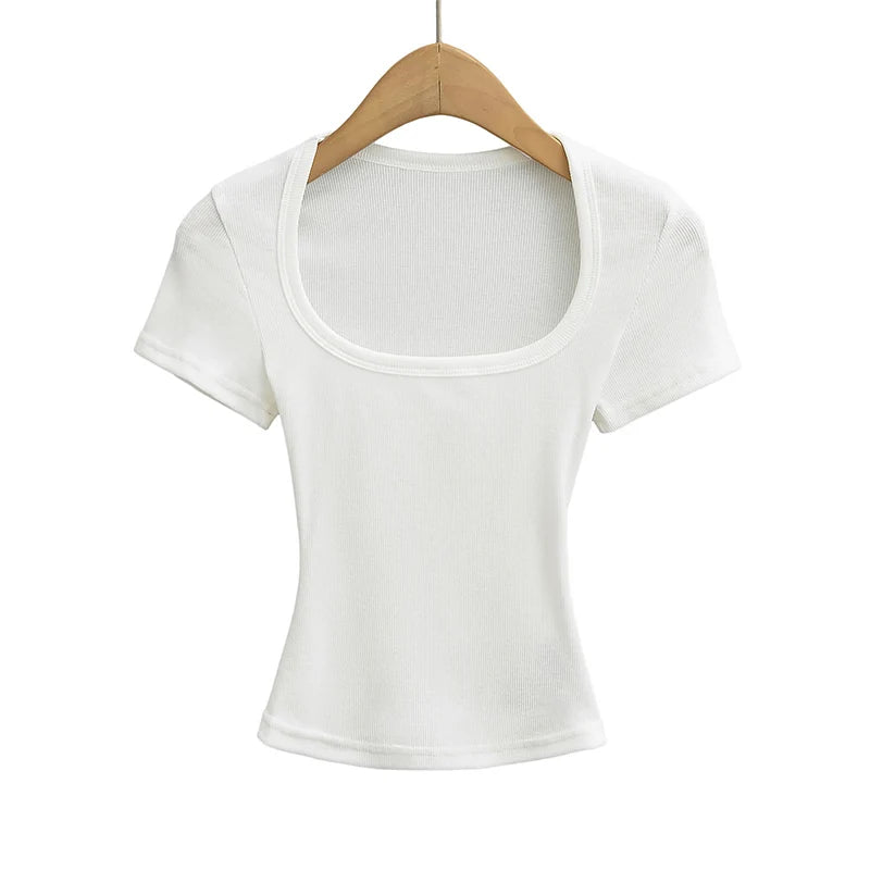 Summer Square Neck High Elasticity Crop Top Women Slim Fit