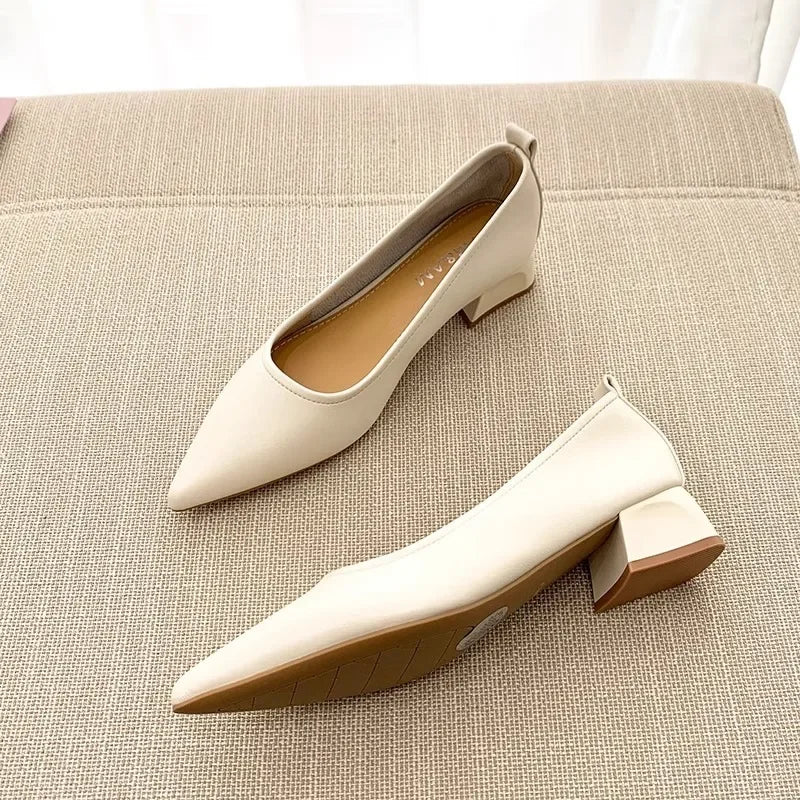 French Nude Single Shoes Soft Leather For Commuting Office