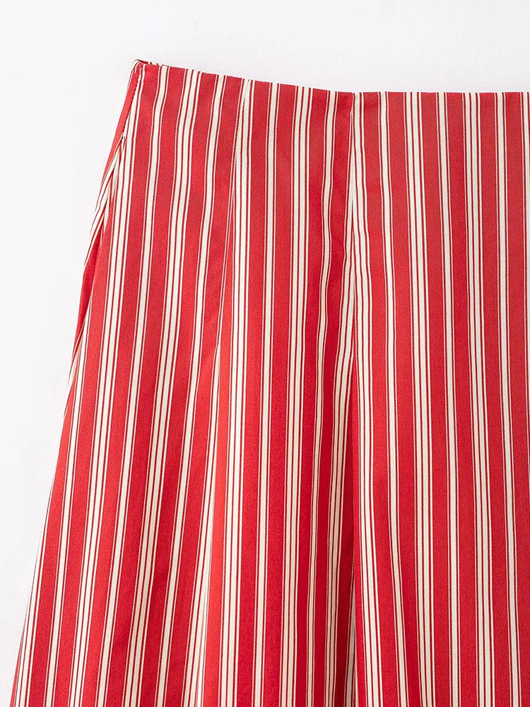 Striped Backless Blouse And Side Zip Mini Skirt Set