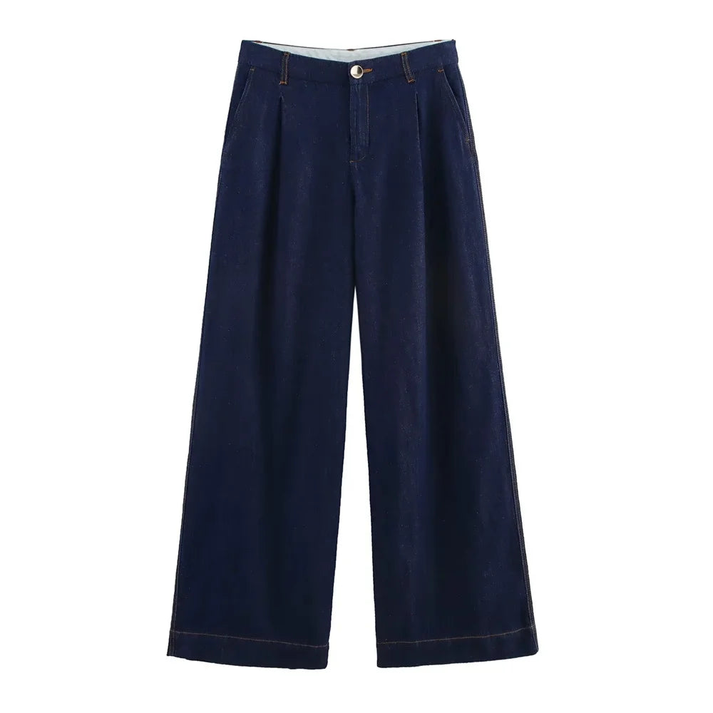 UNIZERA Denim Set Women Loose Fit Shirt And Wide Leg Pants