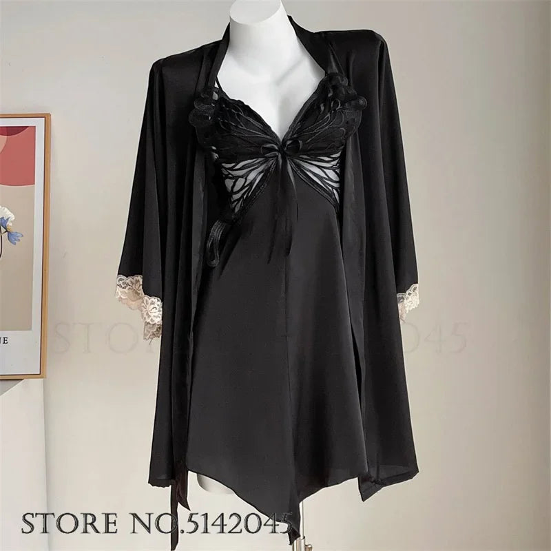 Temptation Lace Nightgown And Robe Set Satin Sleepwear