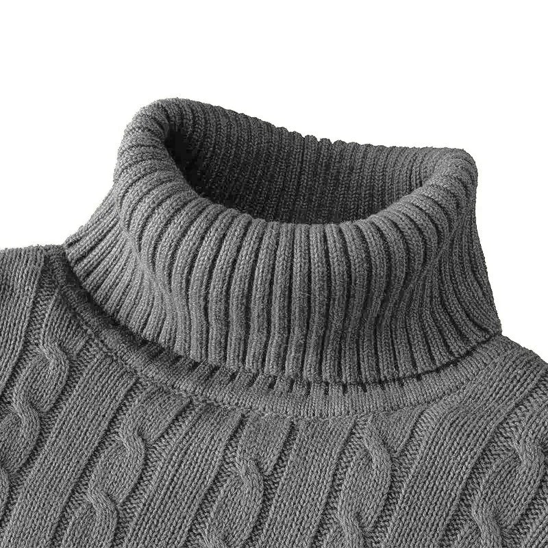 Autumn Mens Long Sleeve Knitted Sweater Slim Fit Turtleneck