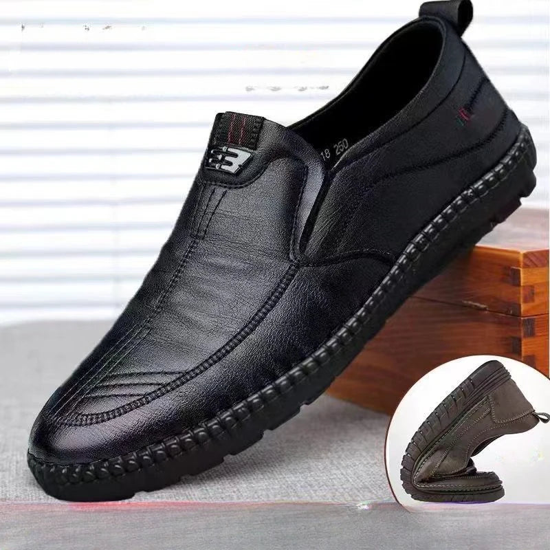 Mens PU Leather Loafers Non Slip Slip On Breathable Shoes