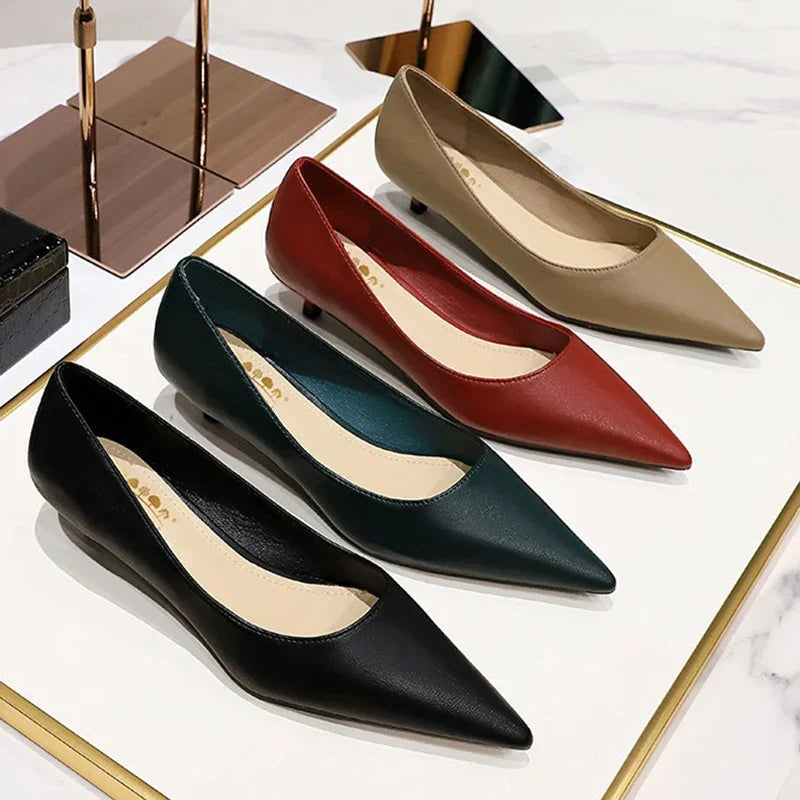 Spring 2024 Women High Heels 4cm Pointed Toe Office Pumps