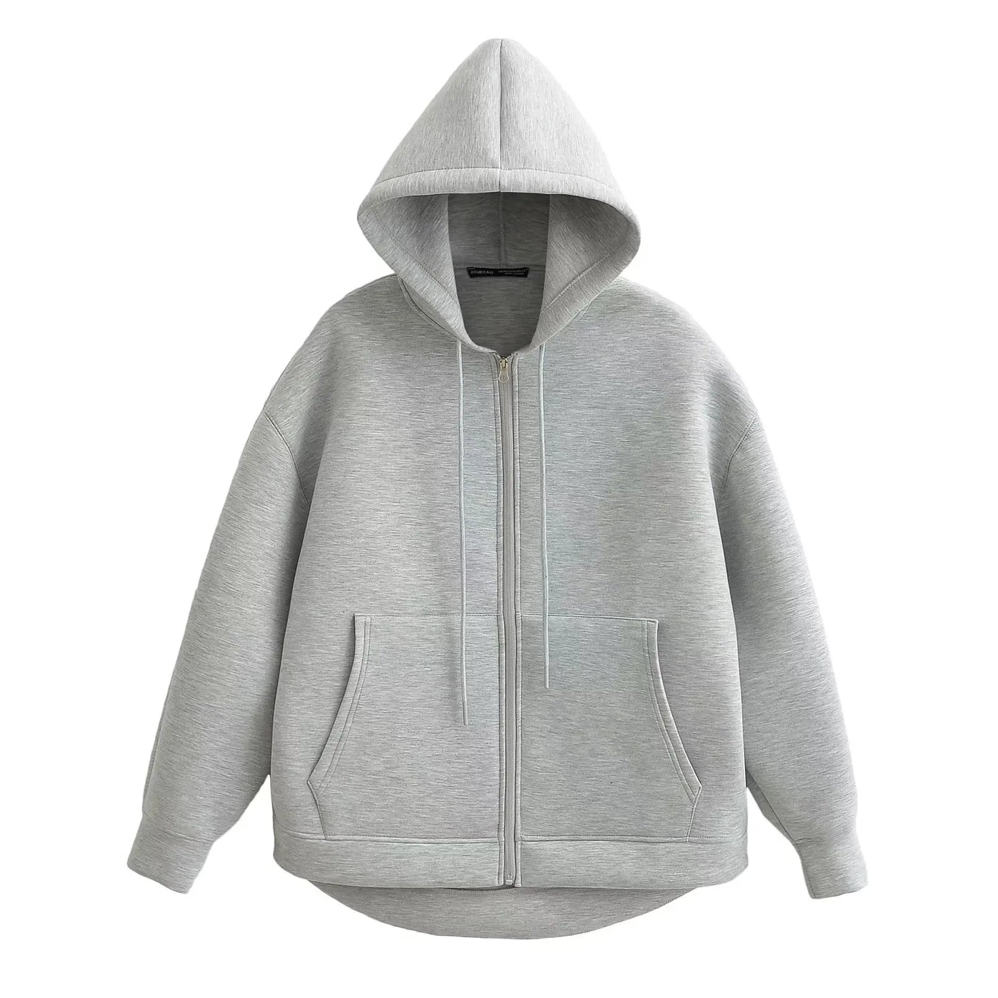 Trafza Autumn Gray Hooded Jacket For Women With Big Pockets
