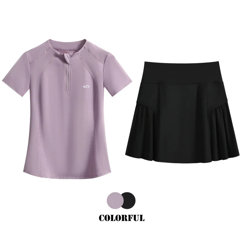 DRUR 2 Piece Tennis Skirt Set Women Summer Sports Outfit