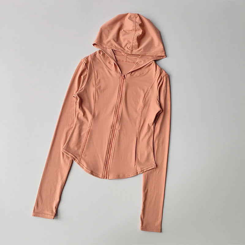 Women Yoga Jacket Long Sleeve Zip Front Hoodie Gym Top