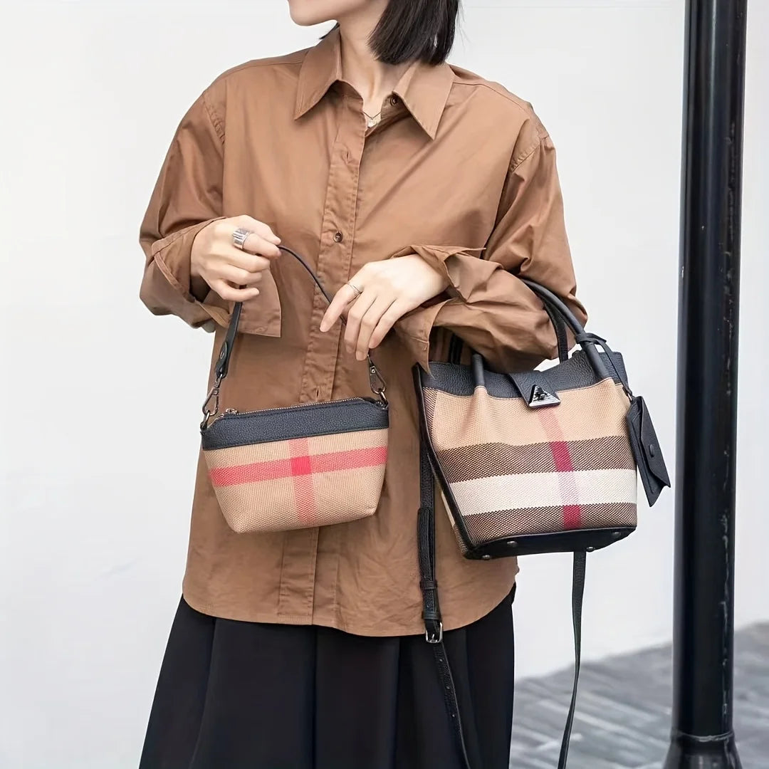 Tote Bag For Women Genuine Leather Canvas Adjustable Strap