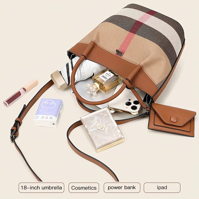 Tote Bag For Women Genuine Leather Canvas Adjustable Strap