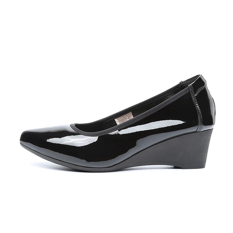 Pointed Toe Patent Leather Heels For Women Wedge Slip On