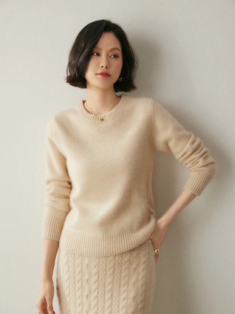 Chic O Neck Cashmere Sweater For Women Solid Color Pullover