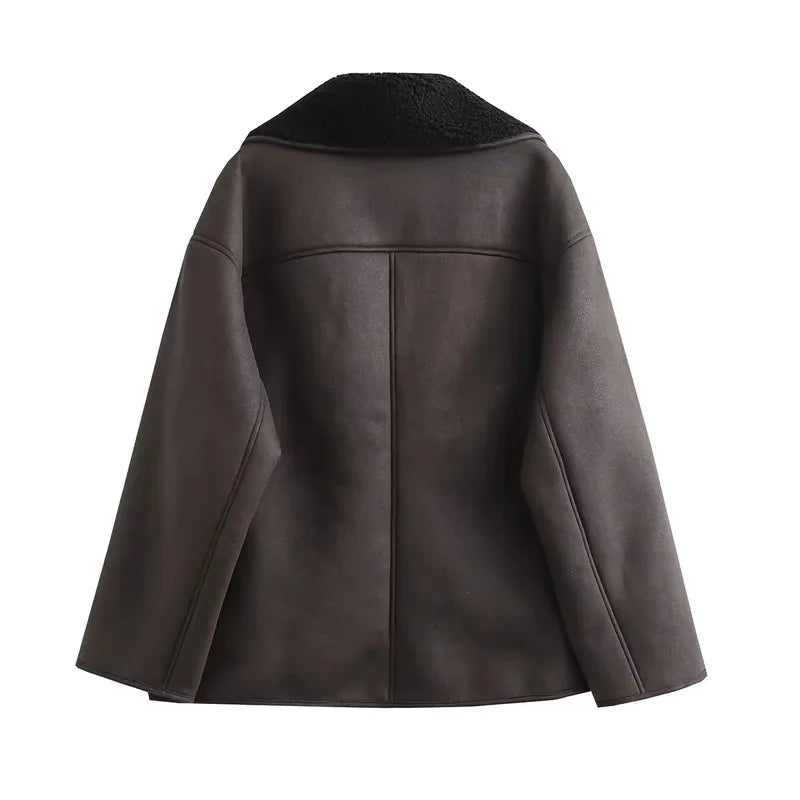 Women Thick Faux Leather Jacket Autumn Winter Outerwear