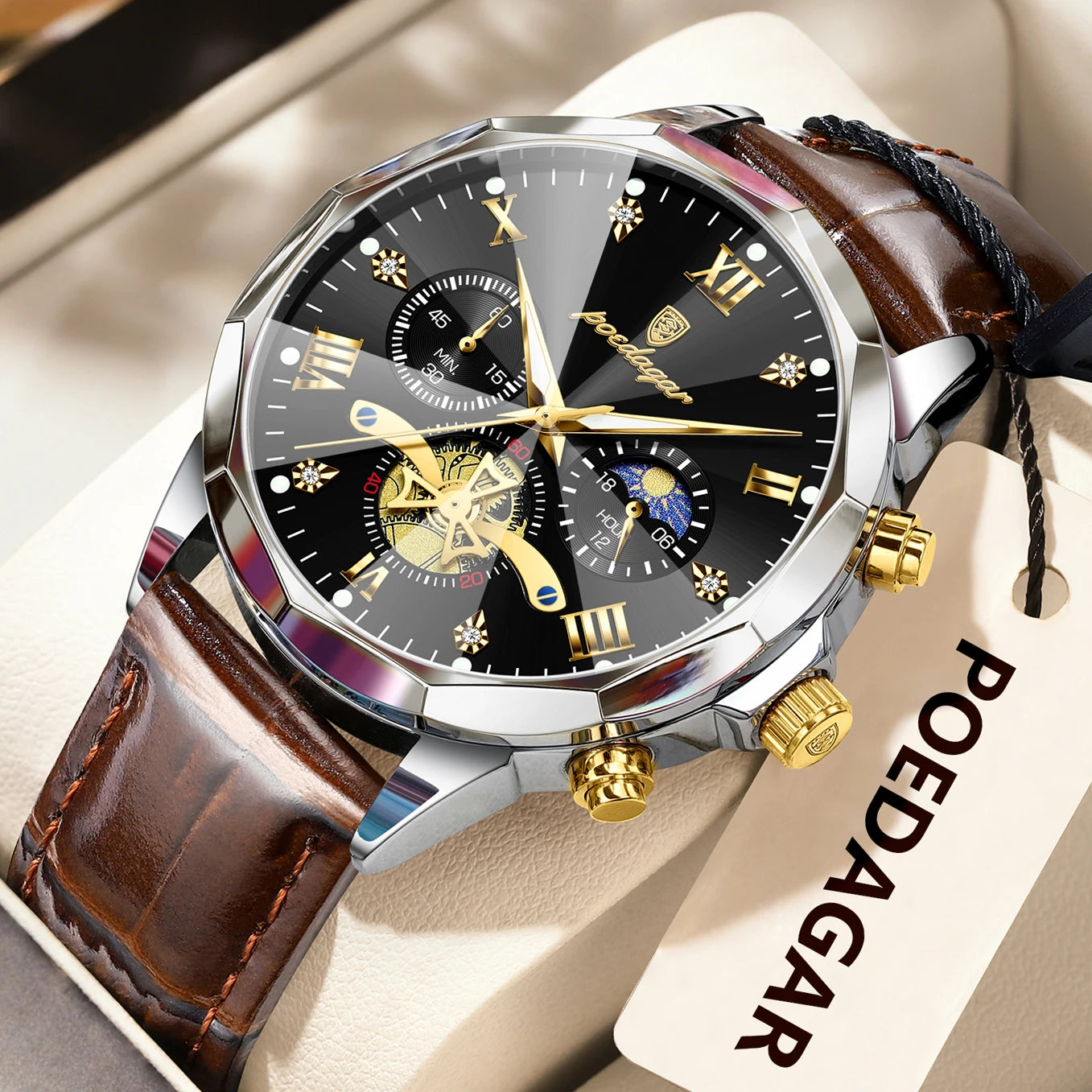 POEDAGAR Men Wristwatch Quartz Waterproof Chronograph