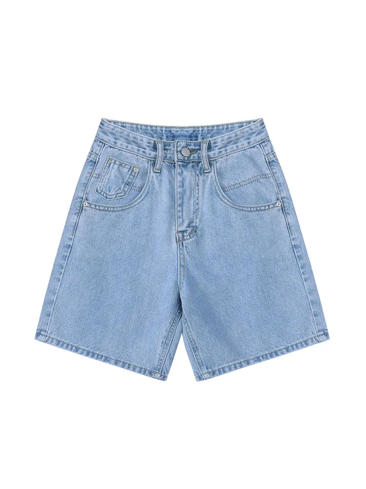 Plus Size High Waist Denim Shorts Button Wide Leg Summer