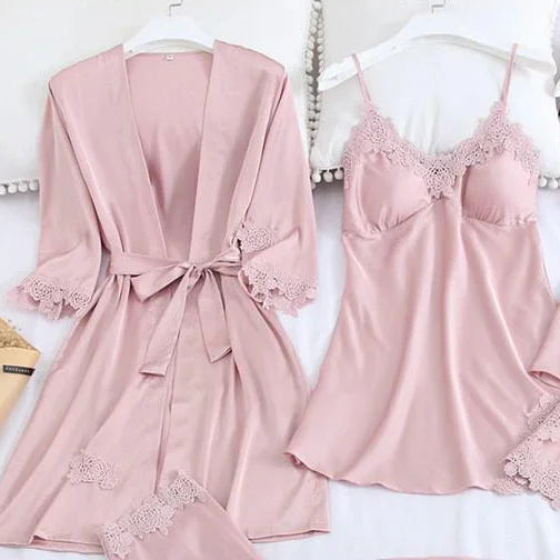 Temptation Lace Nightgown And Robe Set Satin Sleepwear