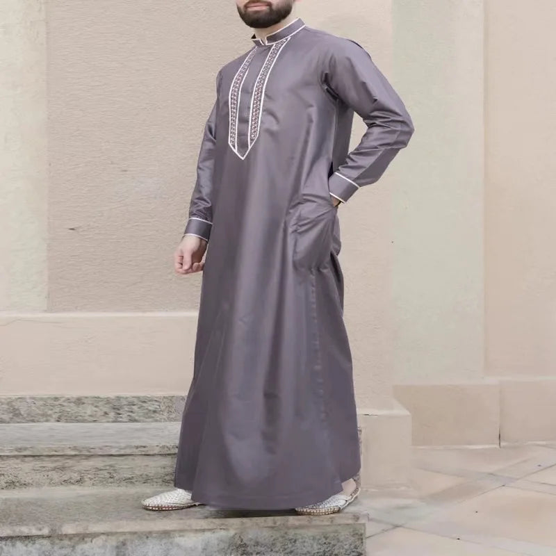 2024 Muslim Men Hand Embroidered Abaya Thobe Saudi Style