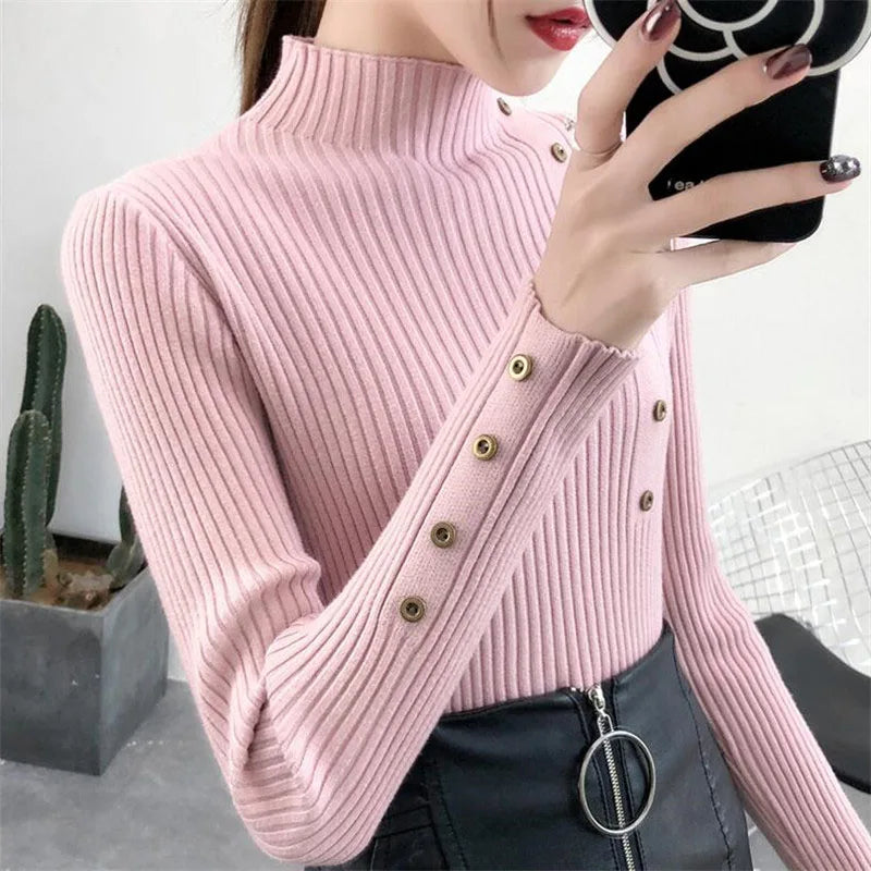 2023 Women Autumn Knitted Slim Cotton Turtleneck Sweater
