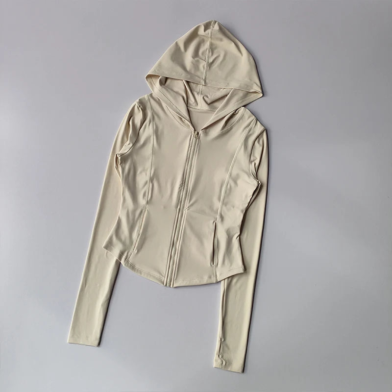 Women Yoga Jacket Long Sleeve Zip Front Hoodie Gym Top